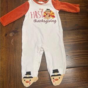 Festive Turkey Baby Footie - White and Orange